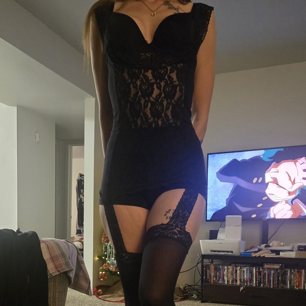 Leg Avenue Black Lace Chemise with Garter